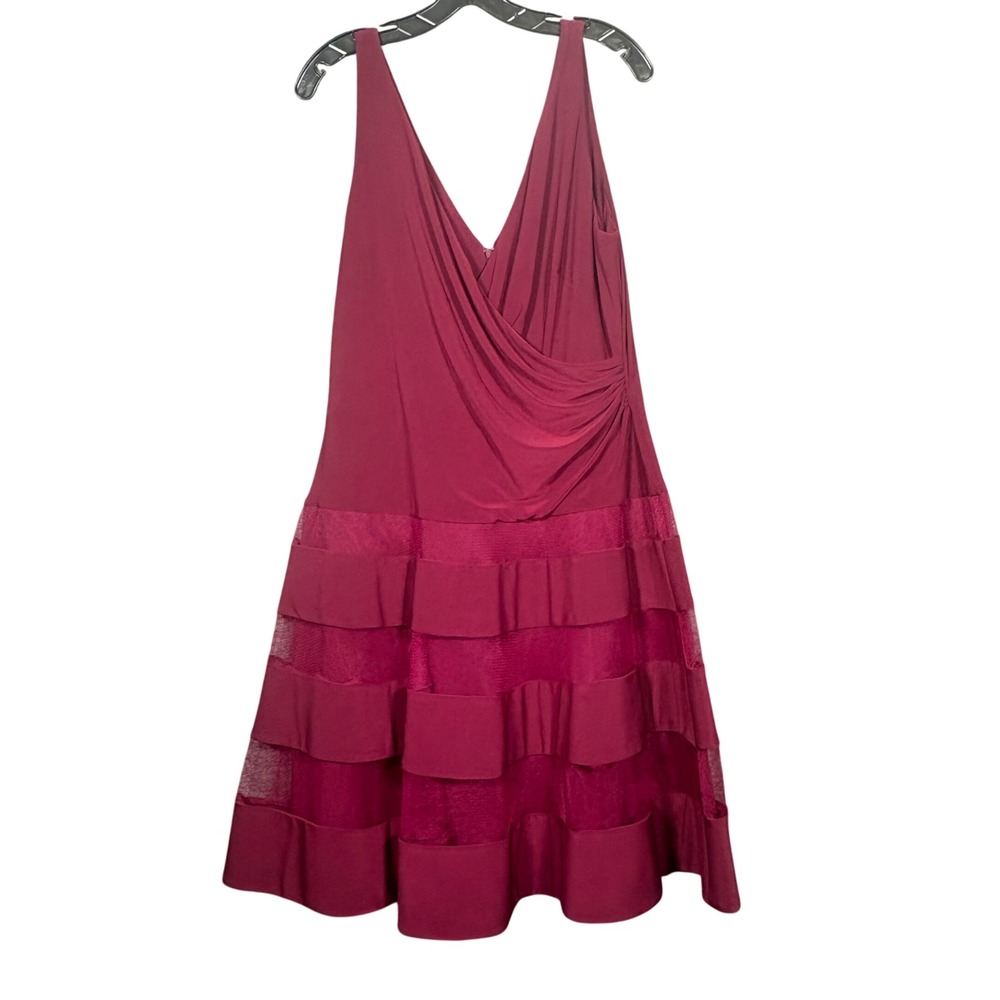 Lauren Ralph Lauren Burgundy Tiered Mesh Ruched Cocktail Dress Womens 16